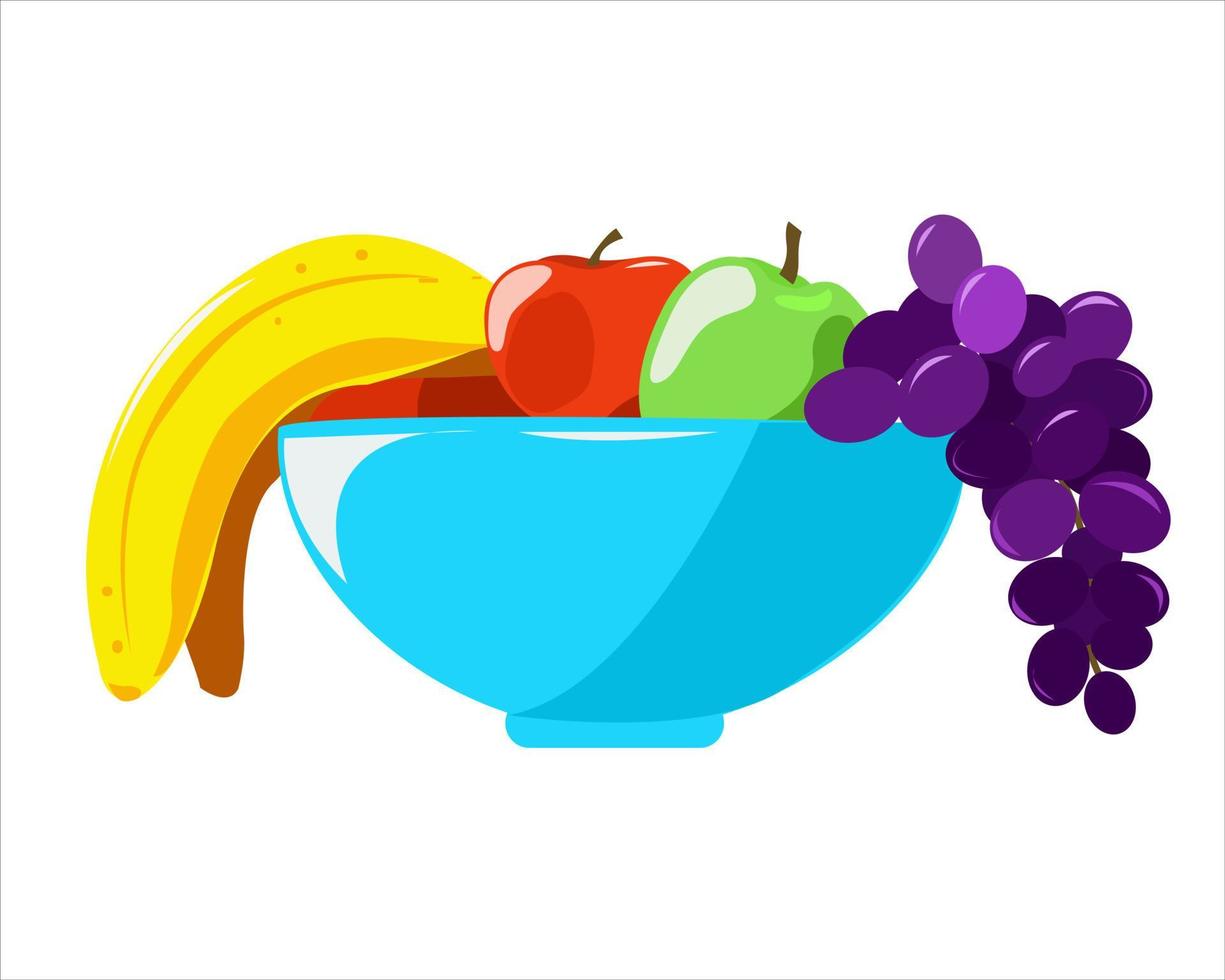A plate of fruit apples bananas and grapes vector