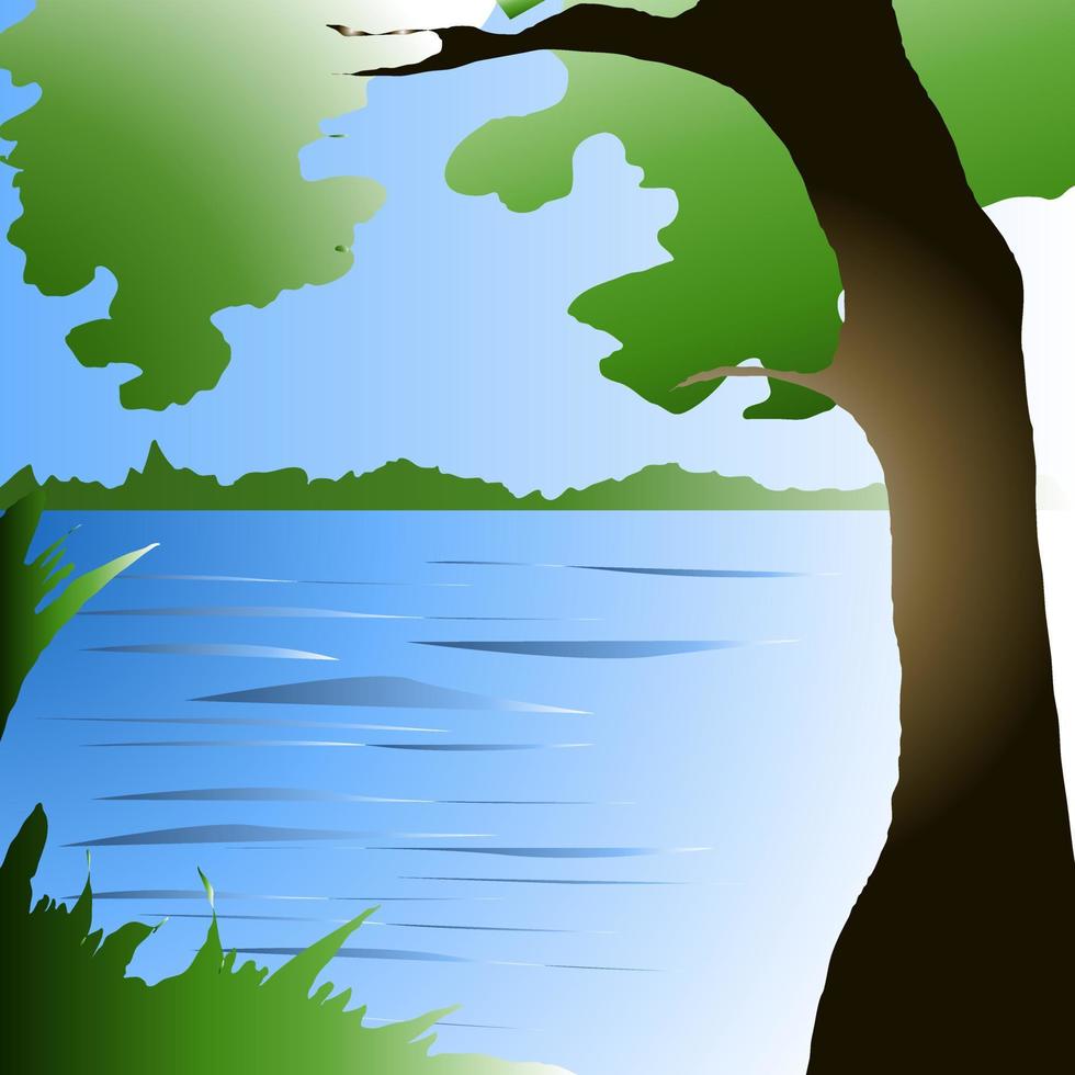 Landscape with a tree on the lake shore vector