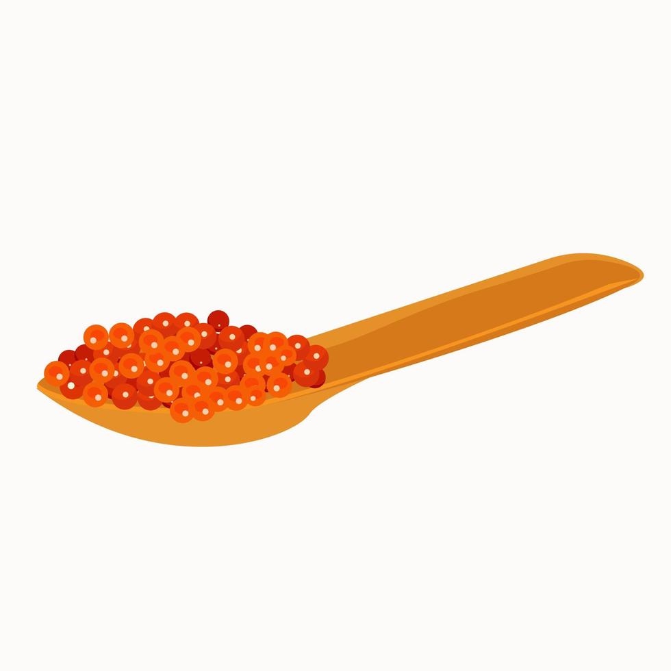 Wooden spoon with red caviar vector