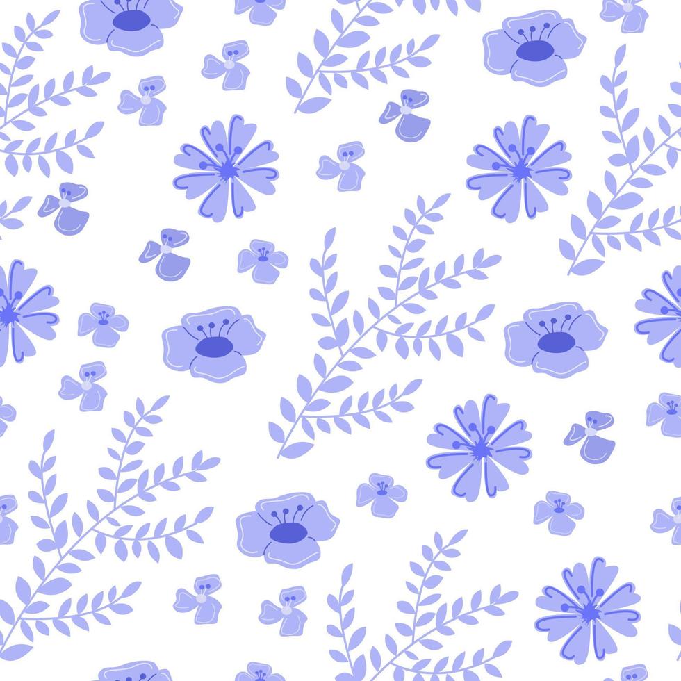 Seamless pattern with flowers and plants in purple shades vector