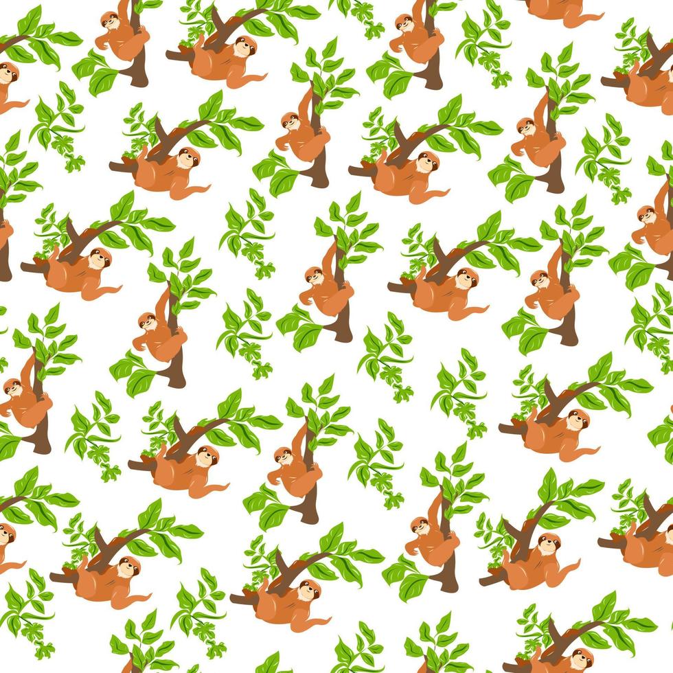Seamless pattern with two smiling sloths on branches vector