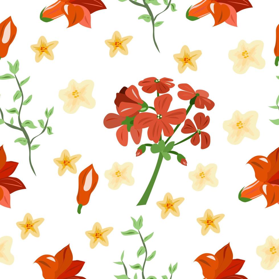 Seamless pattern with geranium flowers vector