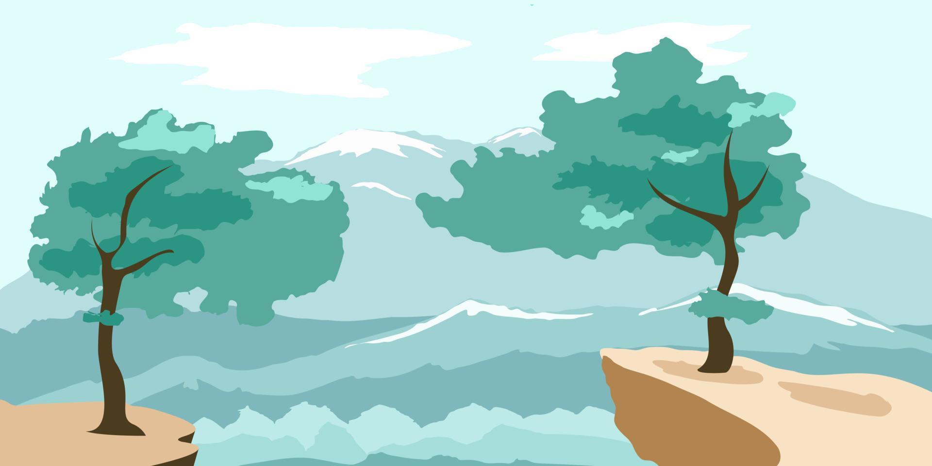 Asian landscape with mountains and trees vector