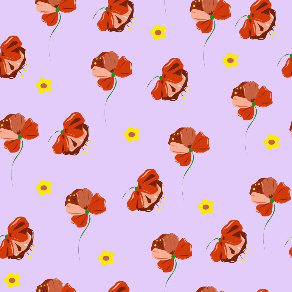 Seamless poppies pattern on purple background vector