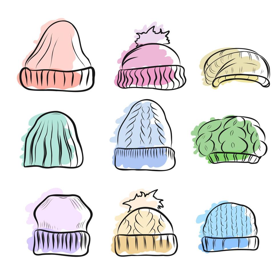 A set of different versions of winter hats vector