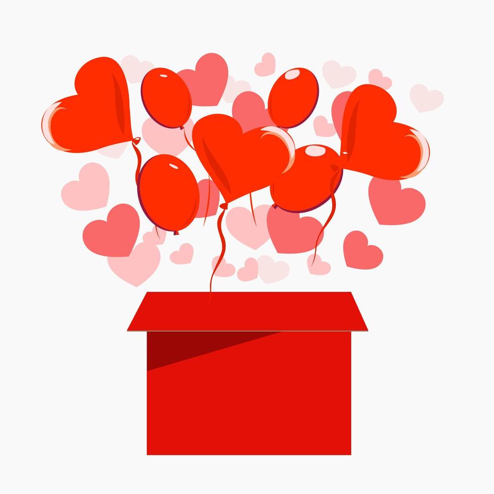 A box from which balls and hearts fly out vector