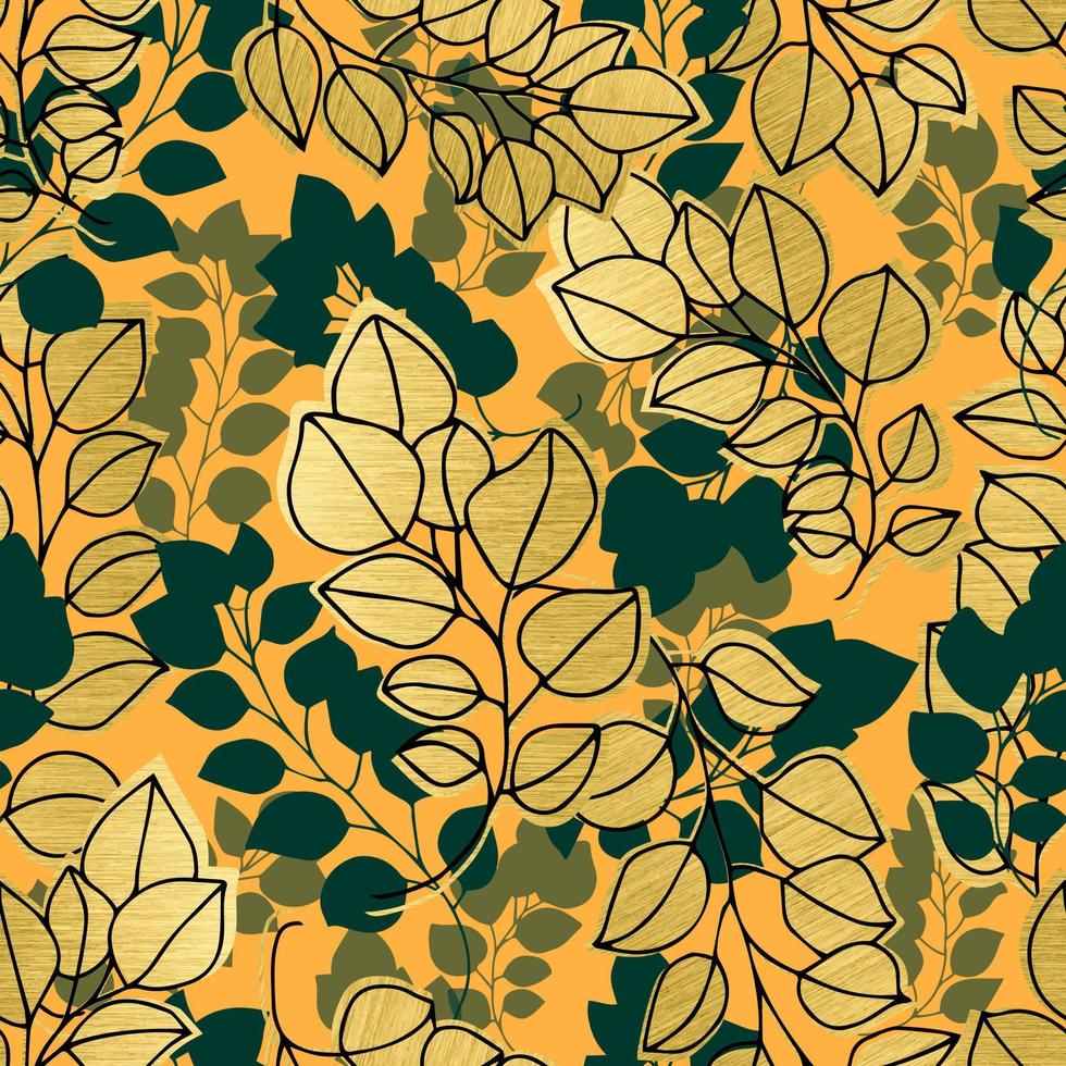 autumn metallic leaves vector seamless pattern. background for fabrics, prints, packaging and postcards