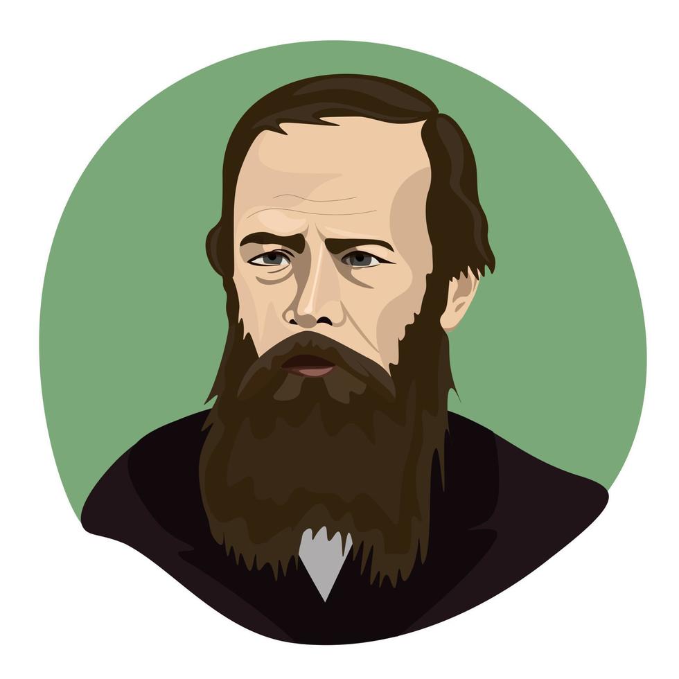 fyodor dostoevsky, escritor ruso, retrato vectorial vector