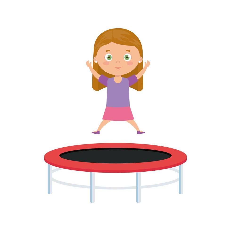 cute little girl in trampoline jump game vector