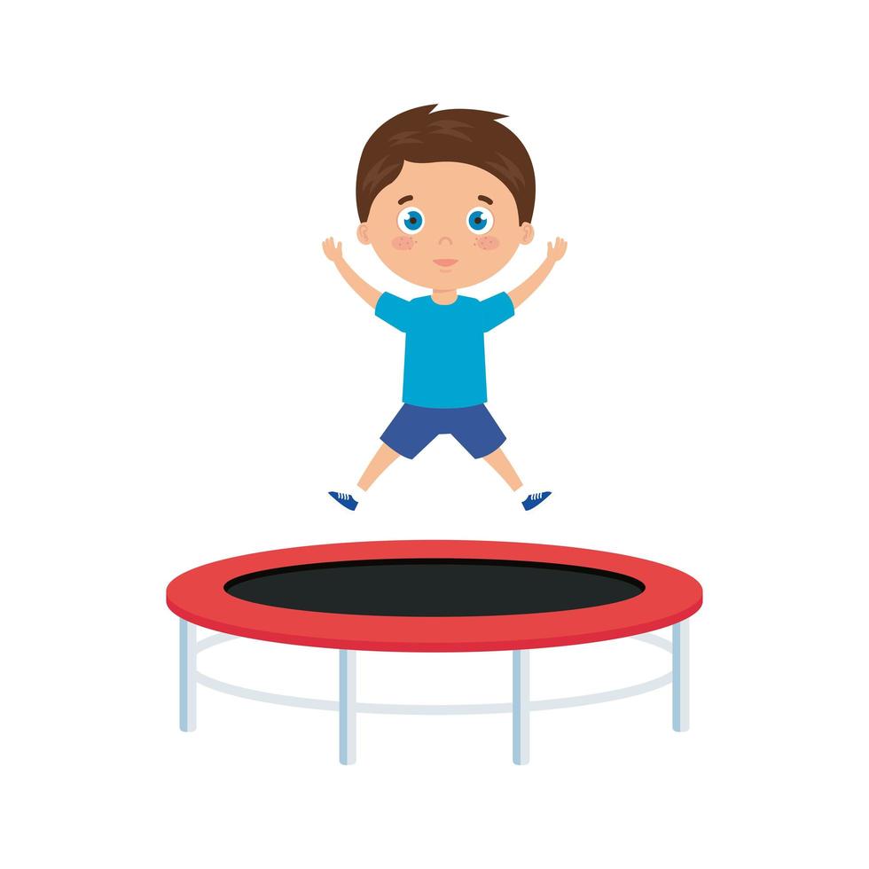 cute little boy in trampoline jump game vector