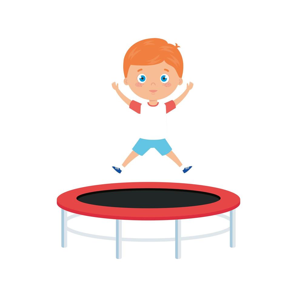 cute little boy in trampoline jump game vector