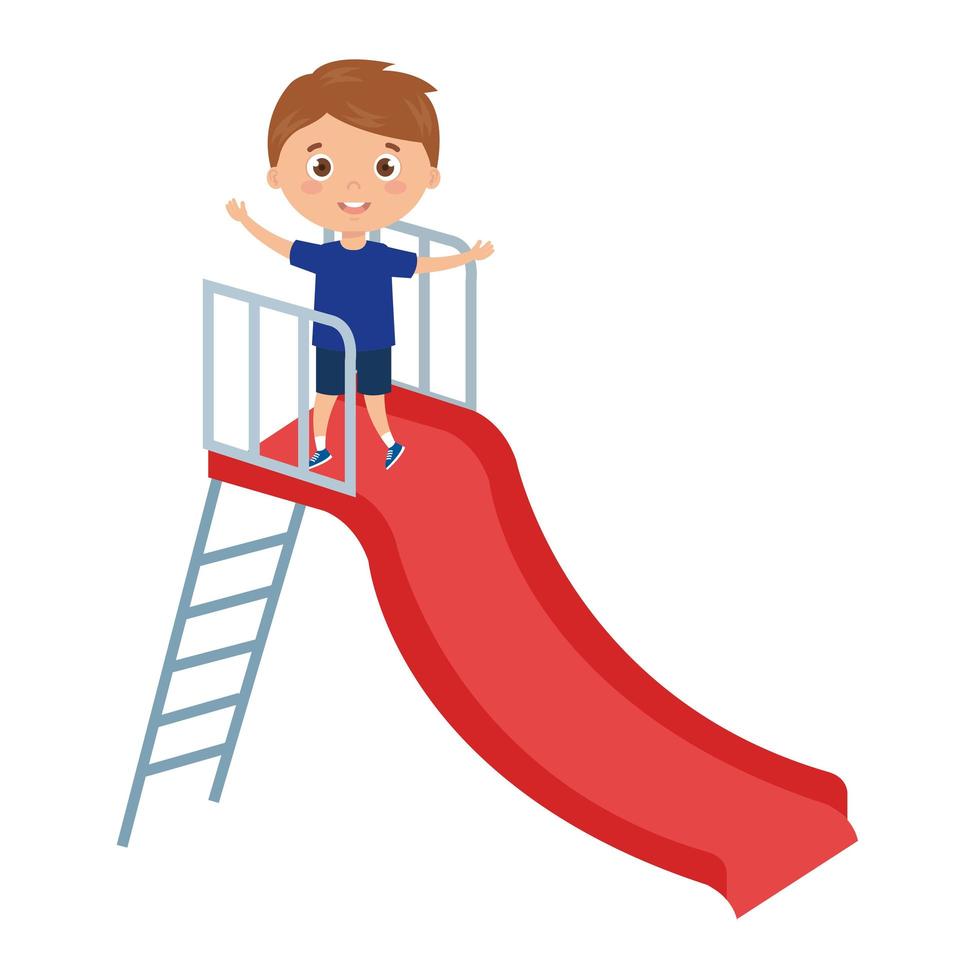 cute little boy in slide game vector