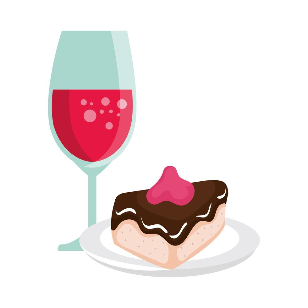 cup glass champagne with cake slice isolated icon vector