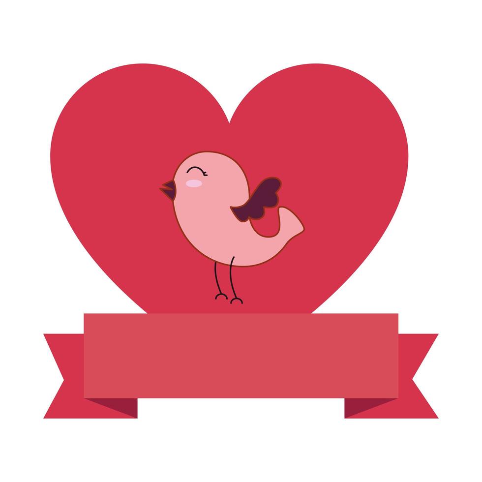 cute bird with heart and ribbon vector