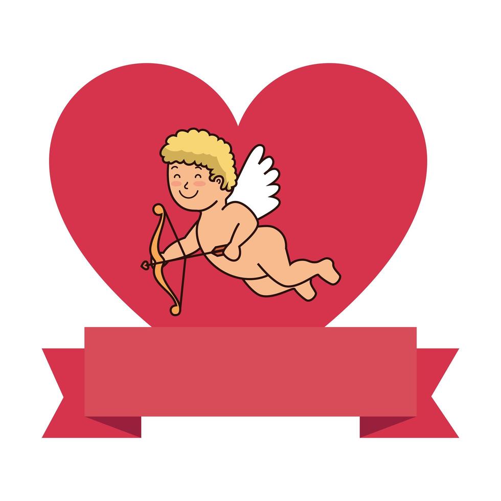 cupid with heart and ribbon isolated icon vector