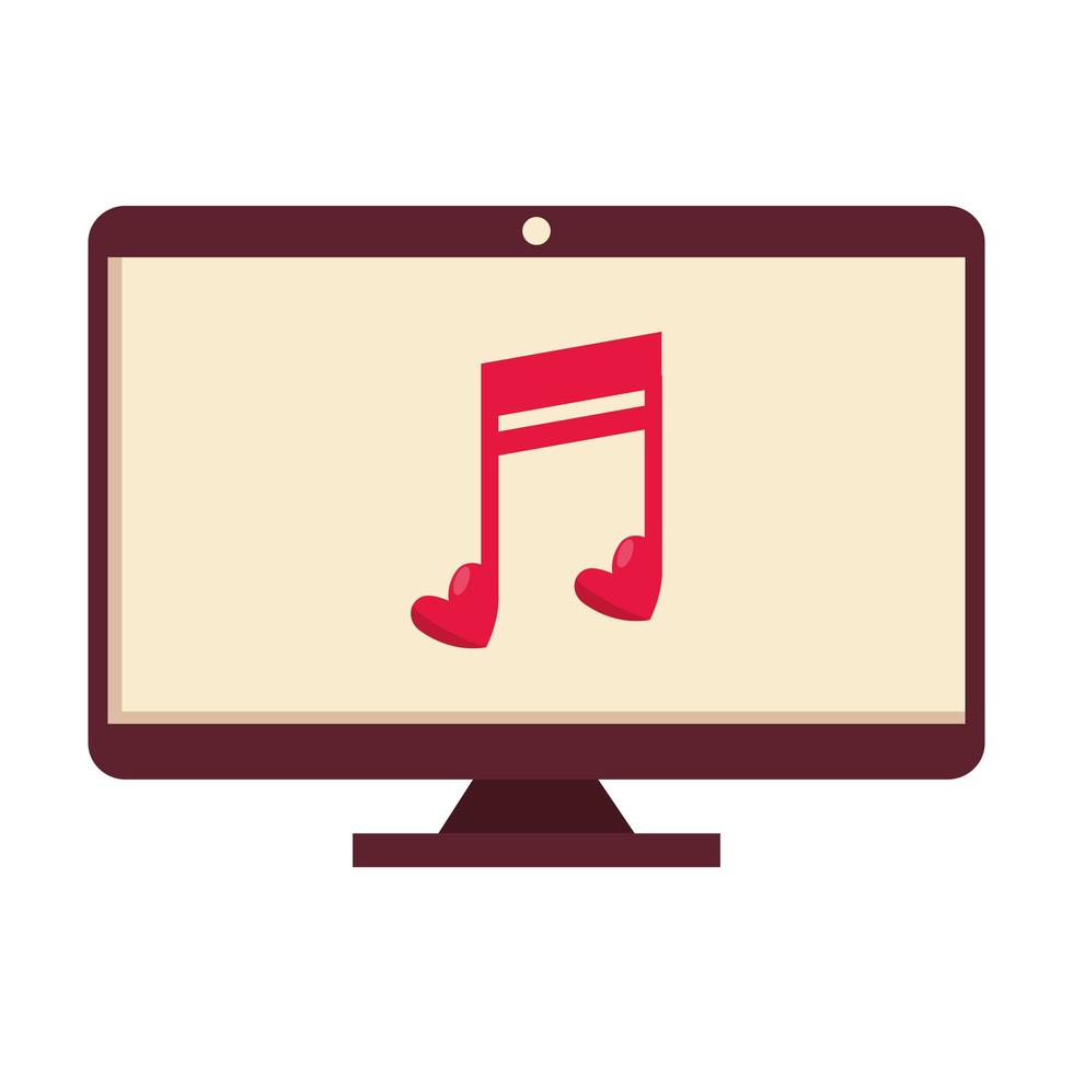 note music in computer monitor isolated icon vector