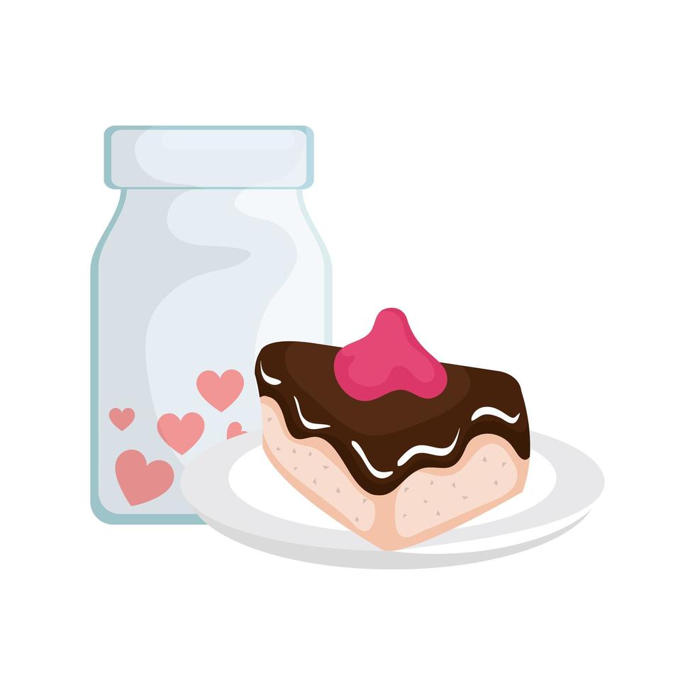 cake slice and bottle with hearts vector