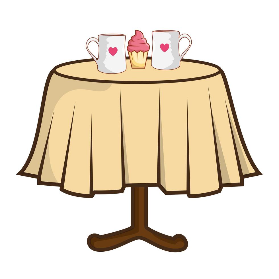 delicious cupcake and cup coffee in table vector