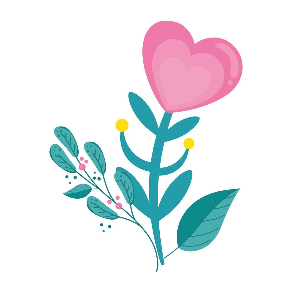 cute flower in shape heart with branches and leafs vector