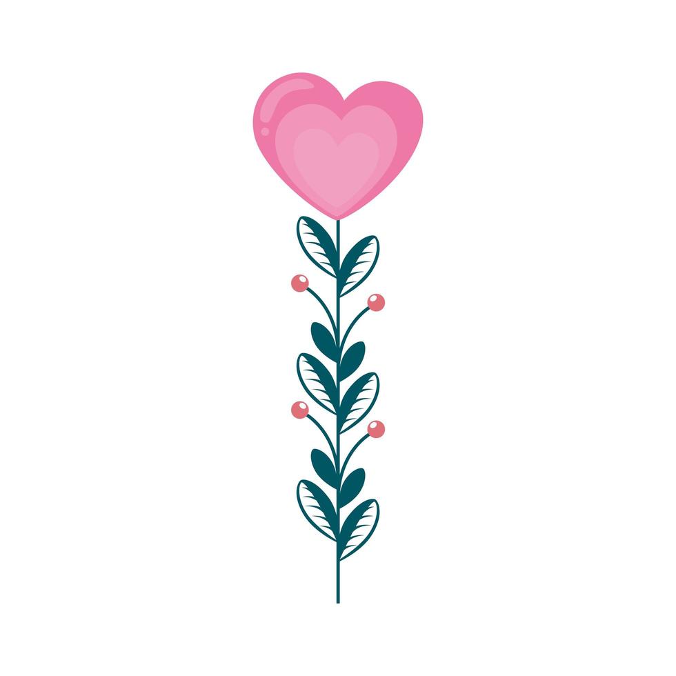 cute flower in shape heart with branch and leafs vector