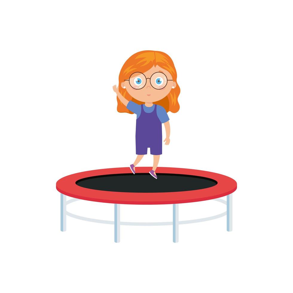 cute little girl in trampoline jump game vector