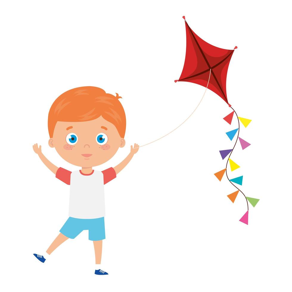 cute little boy with kite isolated icon vector