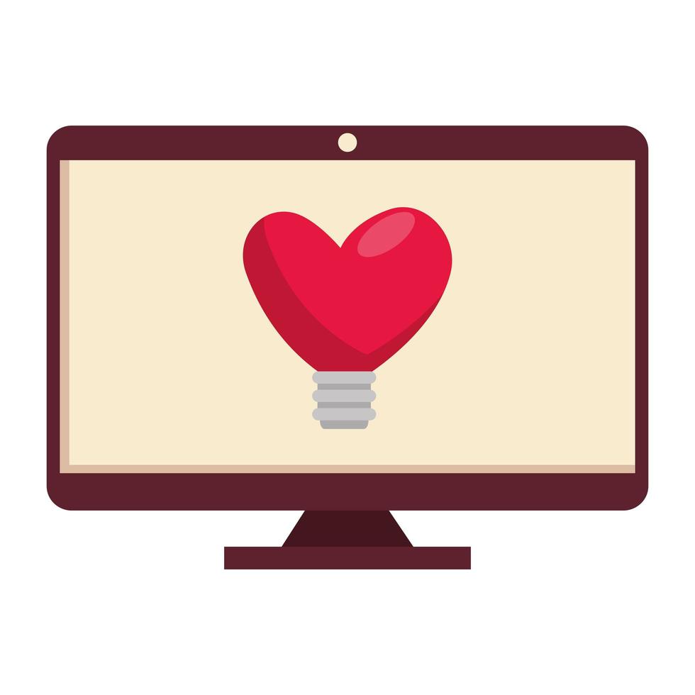 monitor with light bulb in shape heart vector