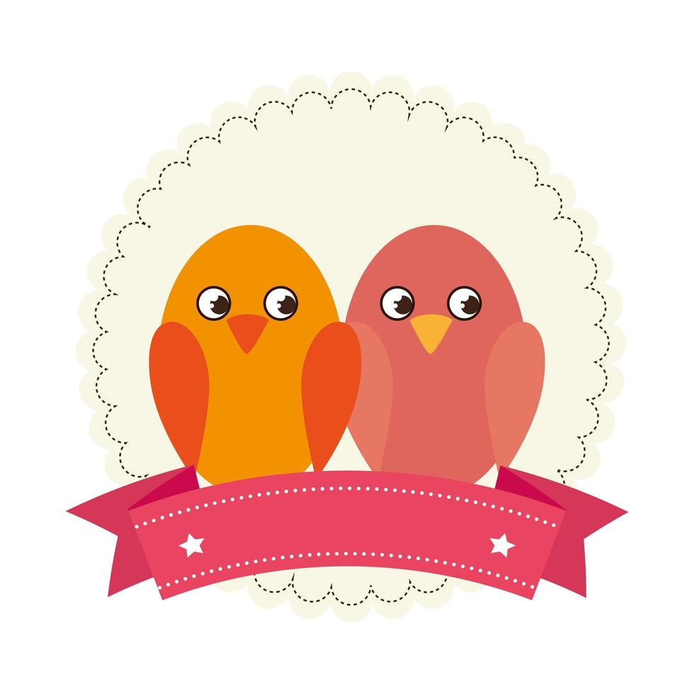 cute birds with ribbon isolated icon vector