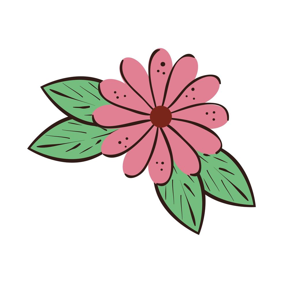 cute flower natural with leafs isolated icon vector
