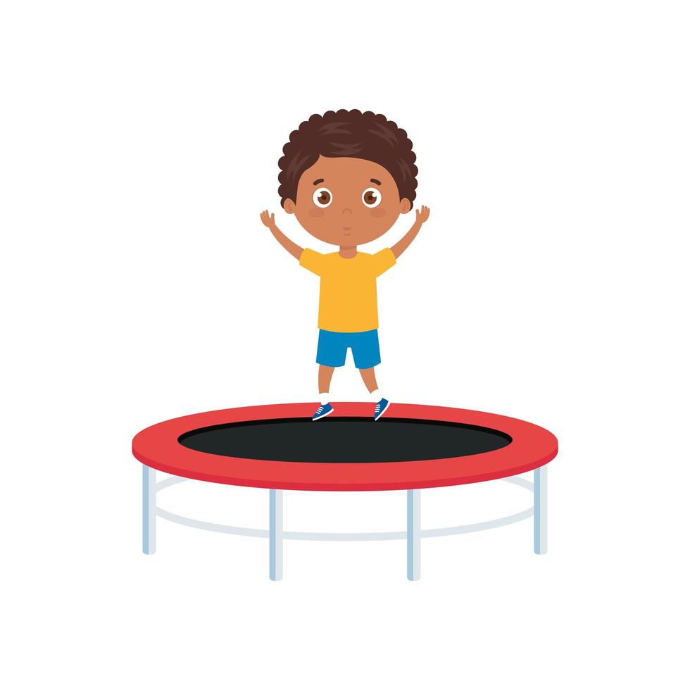 cute little boy afro in trampoline jump game vector
