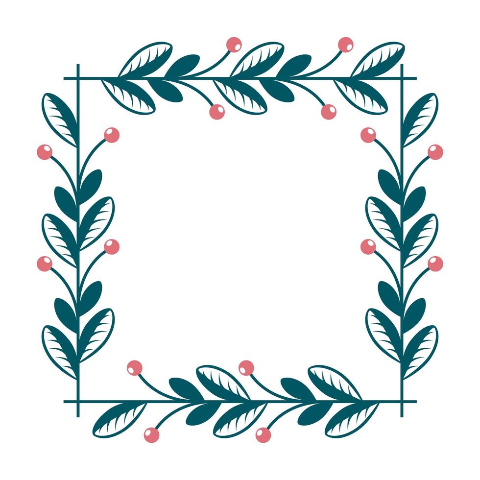 square frame of branches with leafs and seeds vector