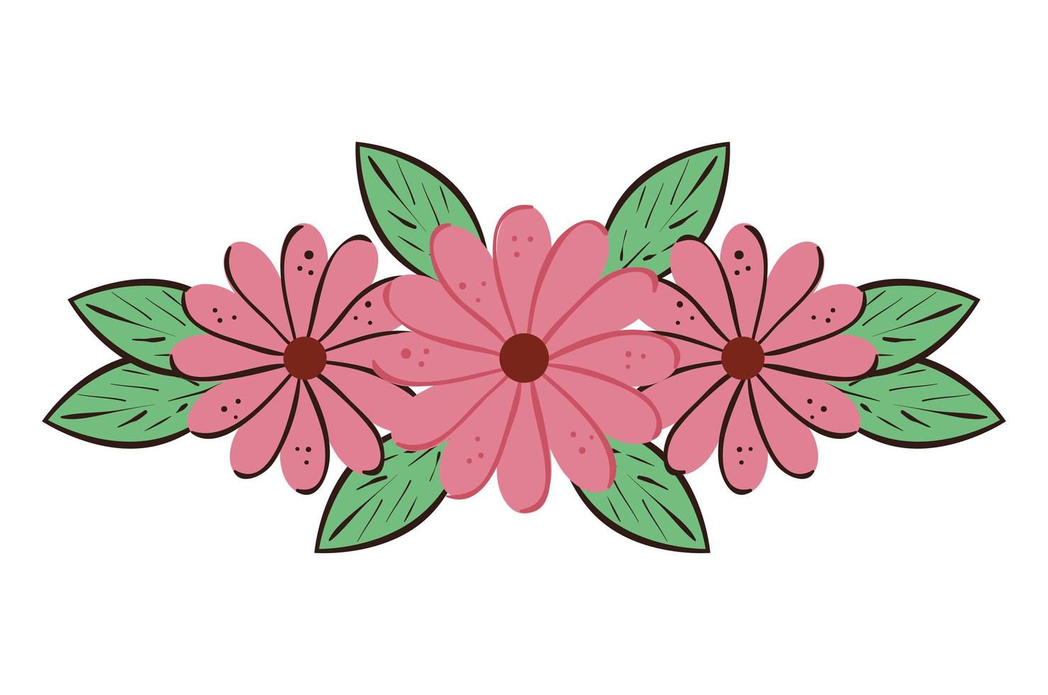 cute flowers natural with leafs isolated icon vector