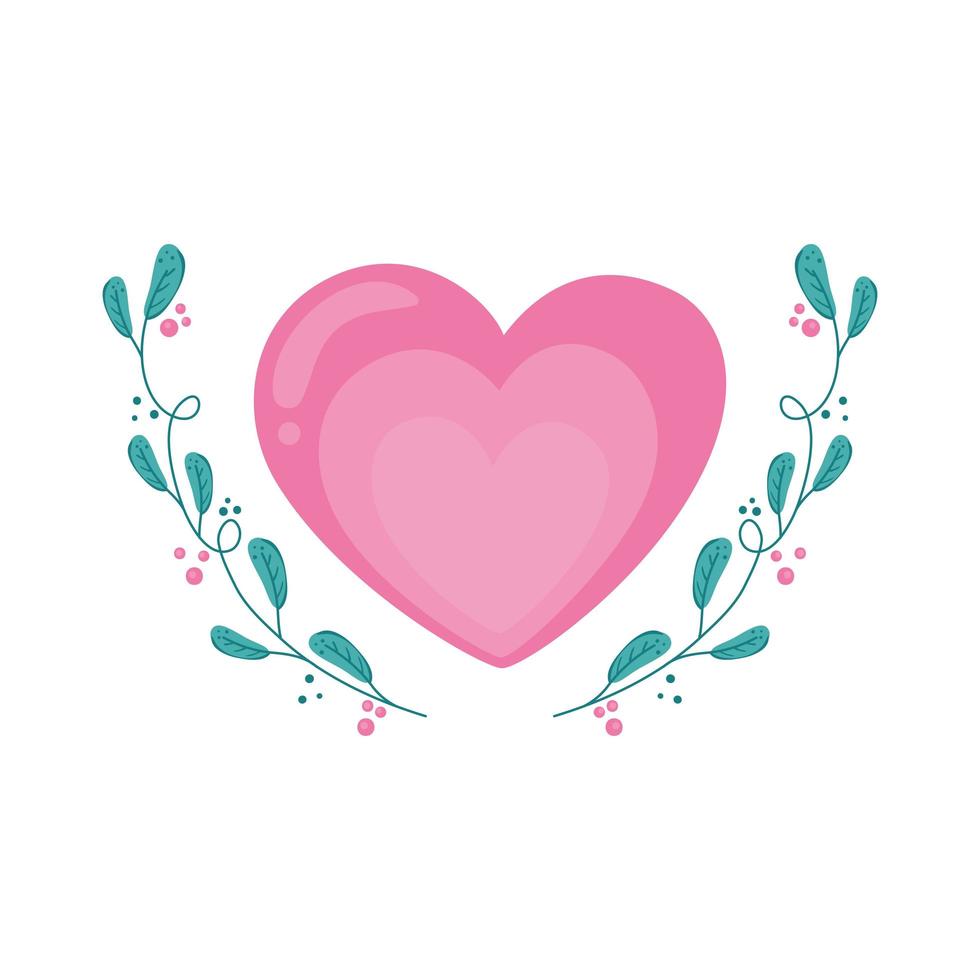 cute heart with branches and leafs isolated icon vector