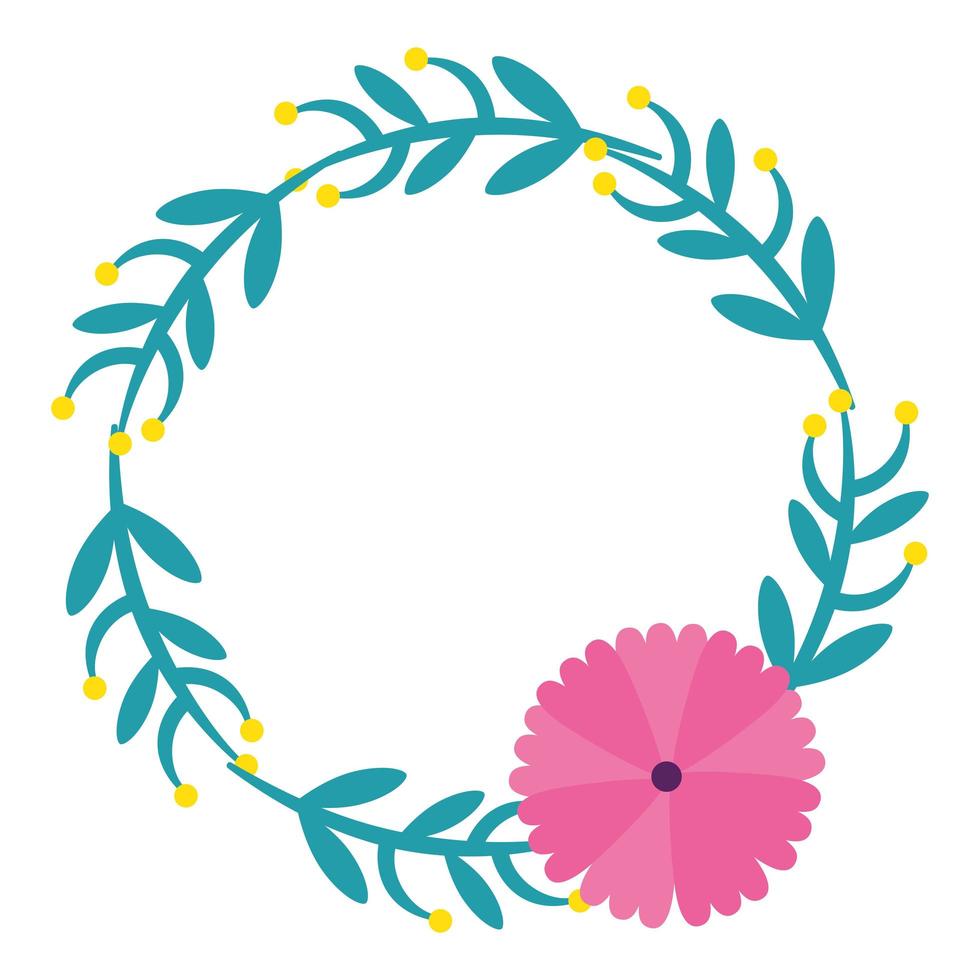 frame circular of branches and leafs with flower vector