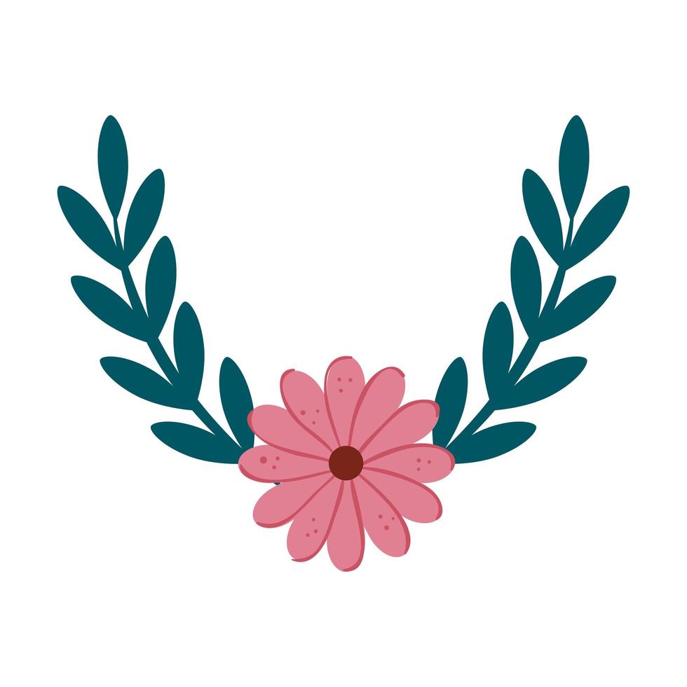 cute flower with branches and leafs isolated icon vector