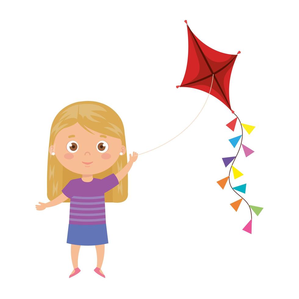 cute little girl with kite isolated icon vector