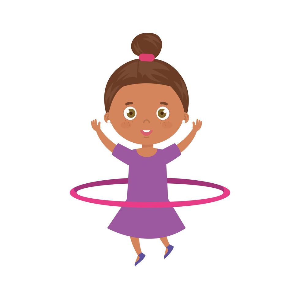 linda niña afro jugando hula hula icono aislado vector