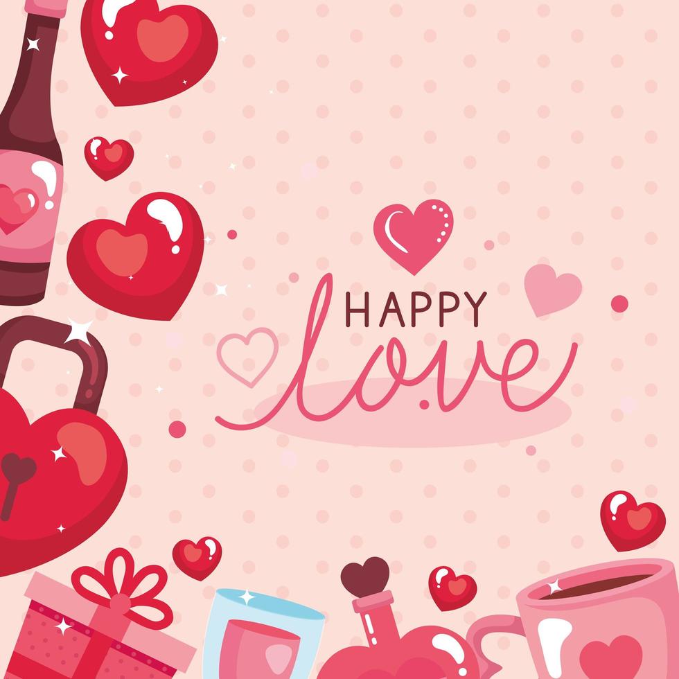 happy valentines day card with icons decoration vector