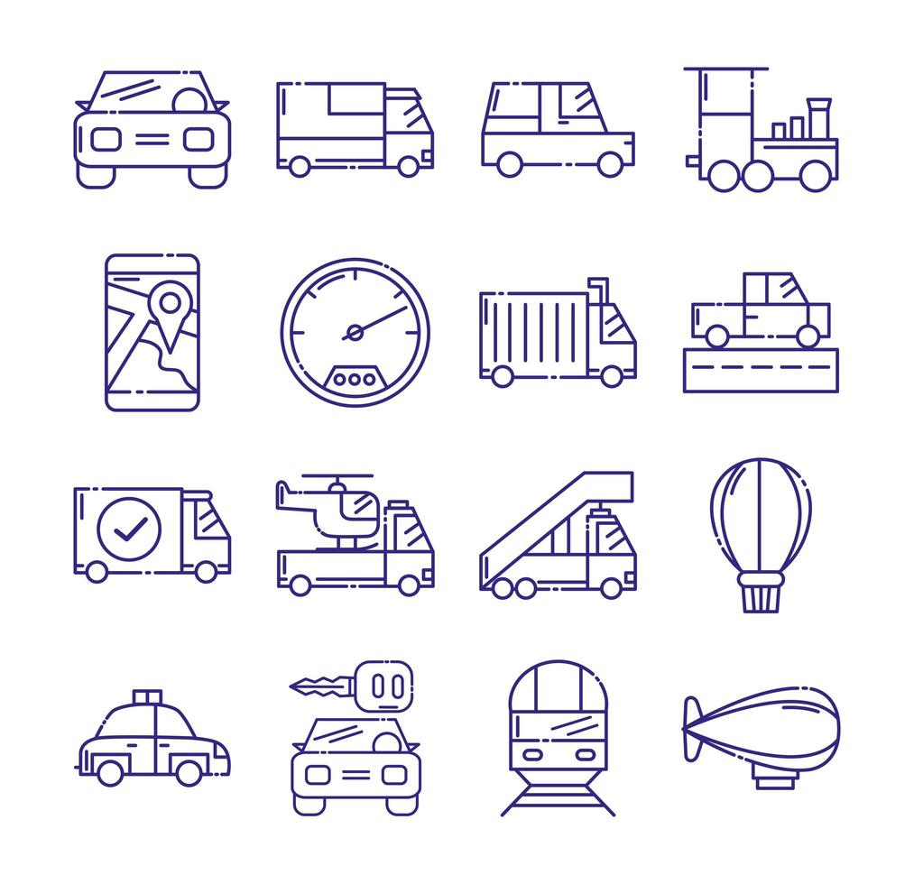 Conjunto de iconos de vehículos aislados diseño vectorial vector