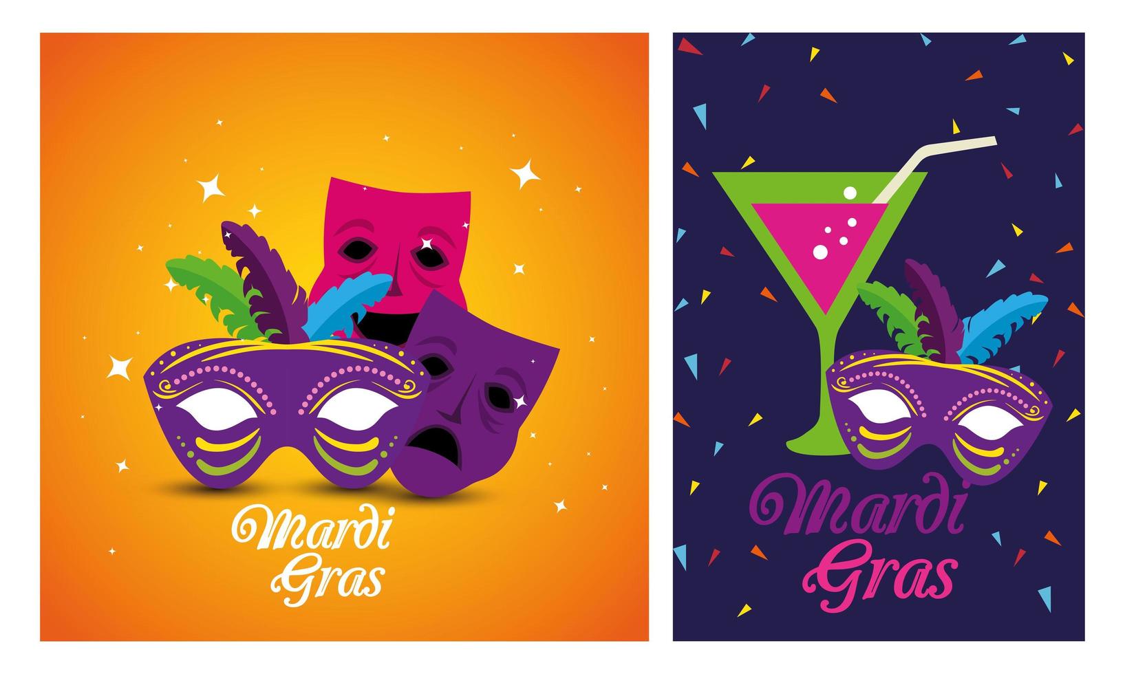 máscaras de mardi gras y diseño vectorial de cócteles vector