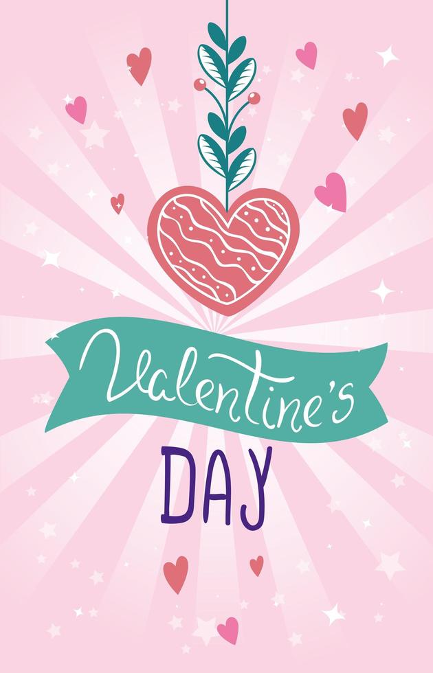 valentines day card with ribbon and heart vector