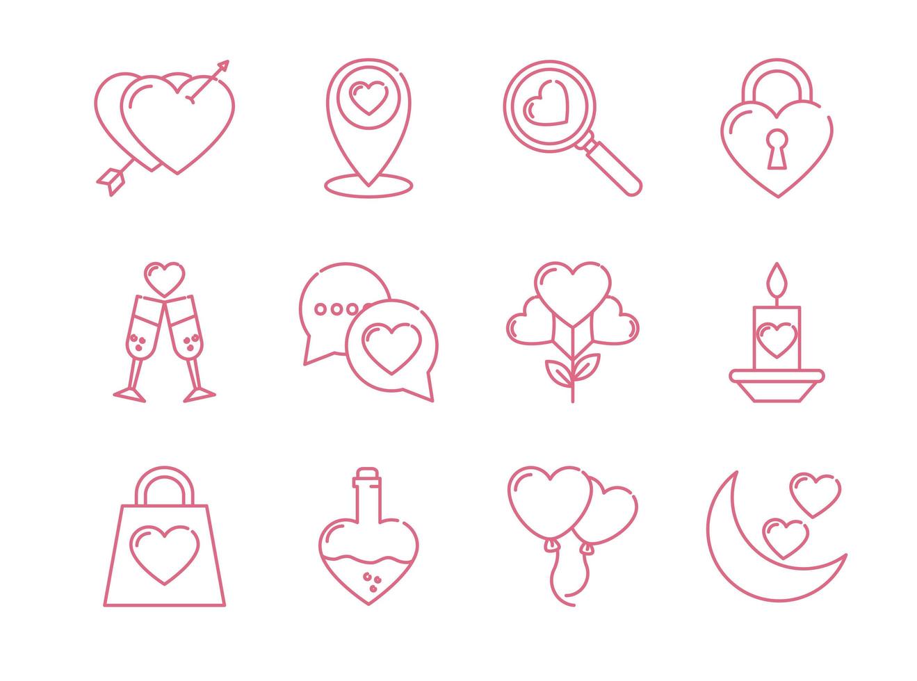 Diseño de vector de conjunto de iconos de amor aislado