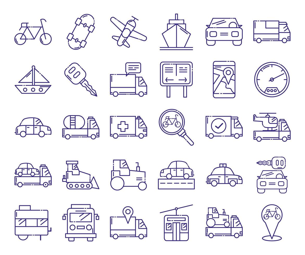 Conjunto de iconos de vehículos aislados diseño vectorial vector