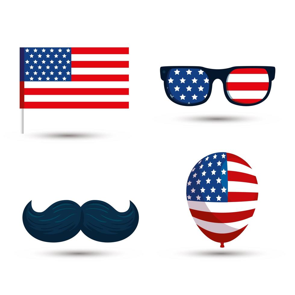 bandera de estados unidos, anteojos, bigote, y, globo, vector, diseño vector