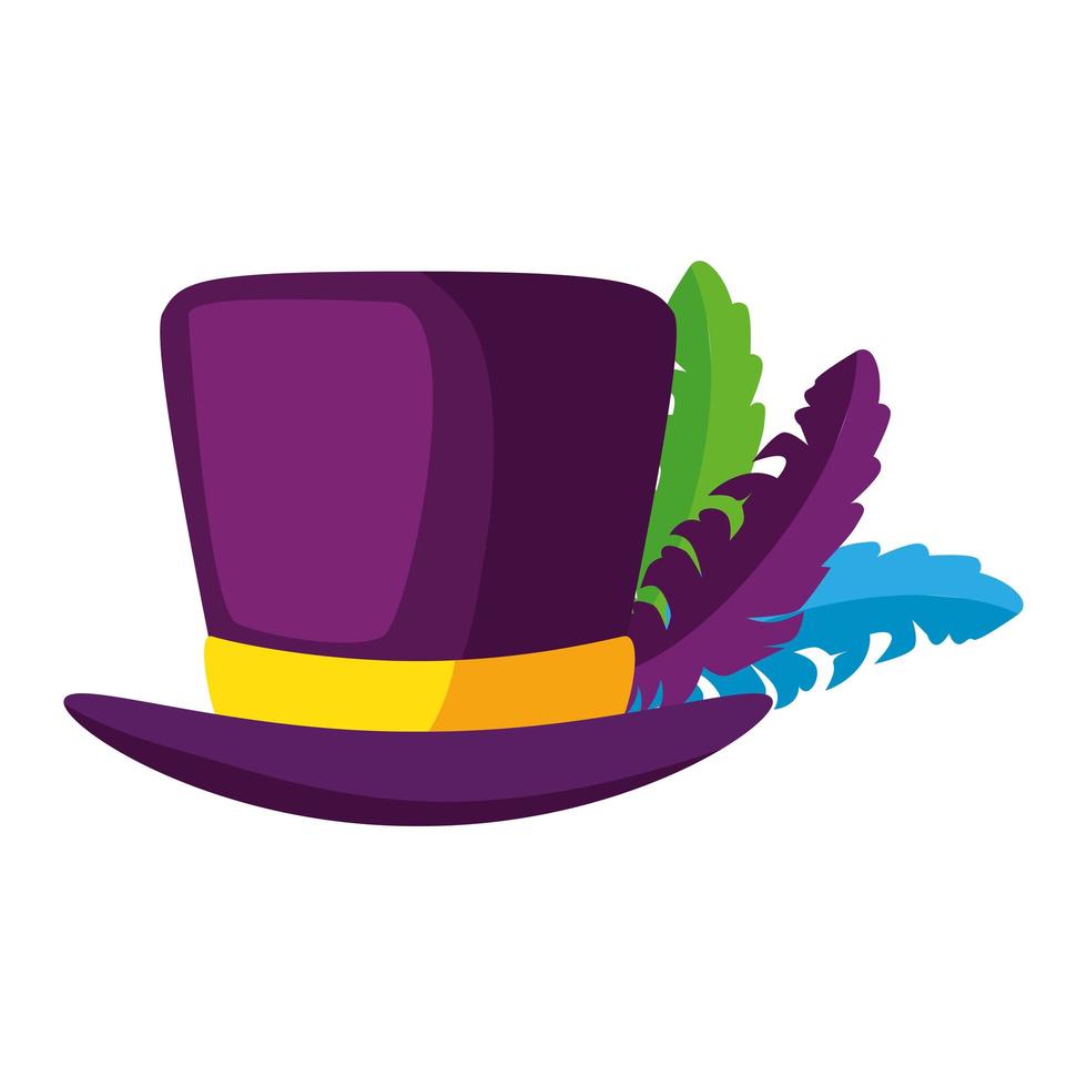 Sombrero de mardi gras aislado con diseño de vector de plumas