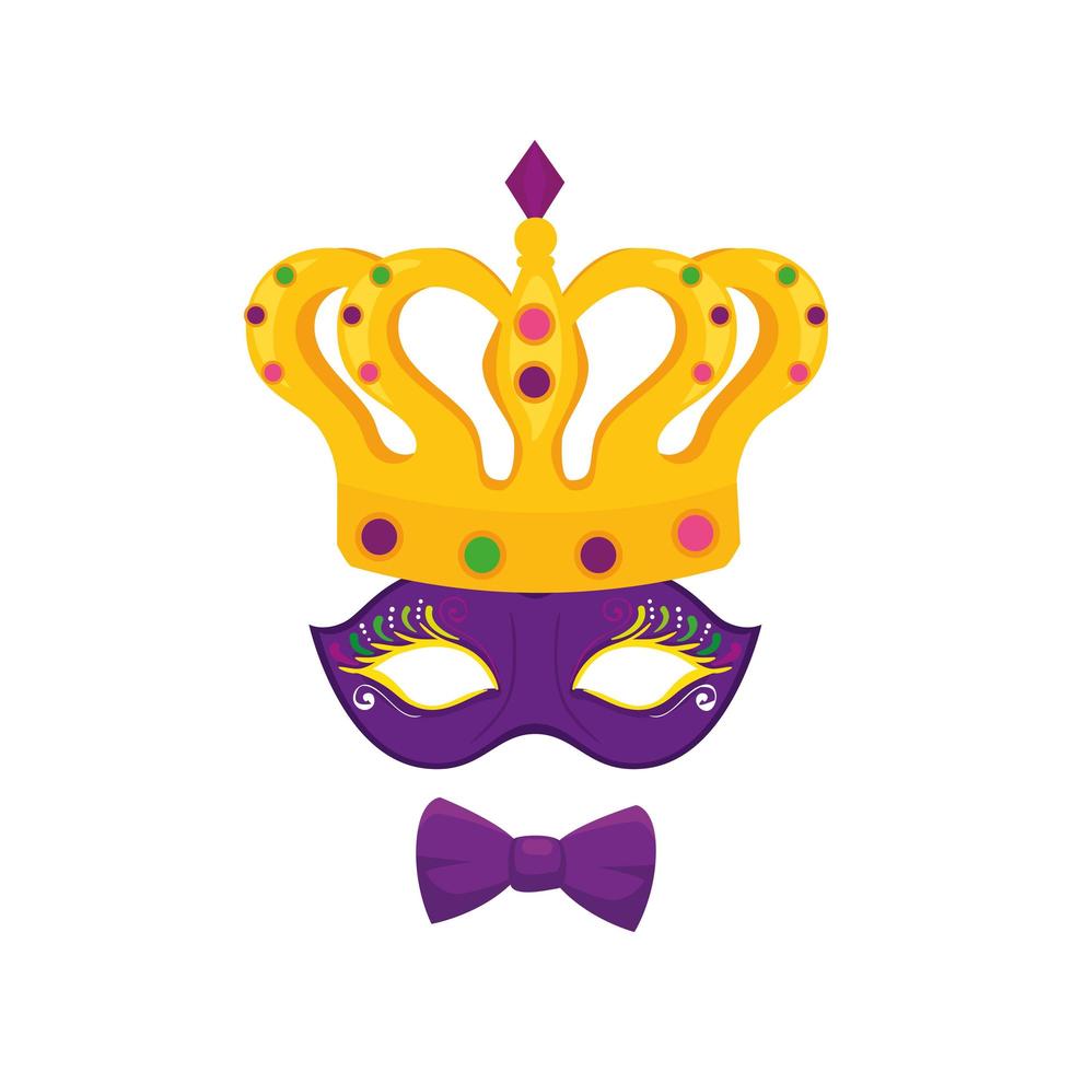 Isolated mardi gras mask bowtie and crown vector design