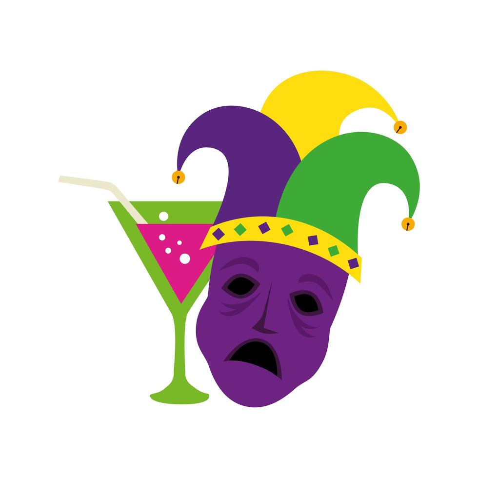 Máscara de sombrero de mardi gras aislado y diseño de vector de cóctel