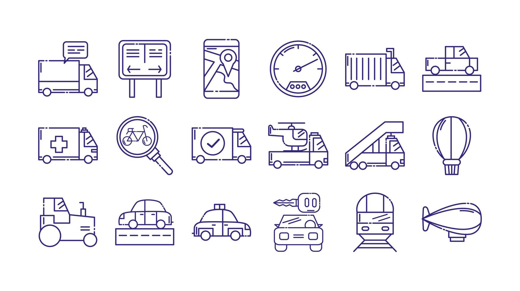 Conjunto de iconos de vehículos aislados diseño vectorial vector