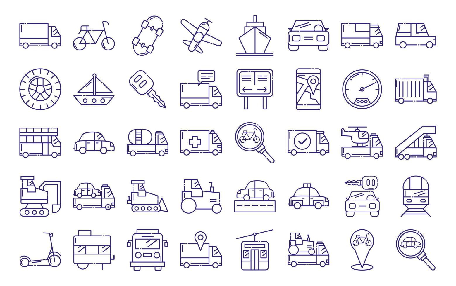 Conjunto de iconos de vehículos aislados diseño vectorial vector