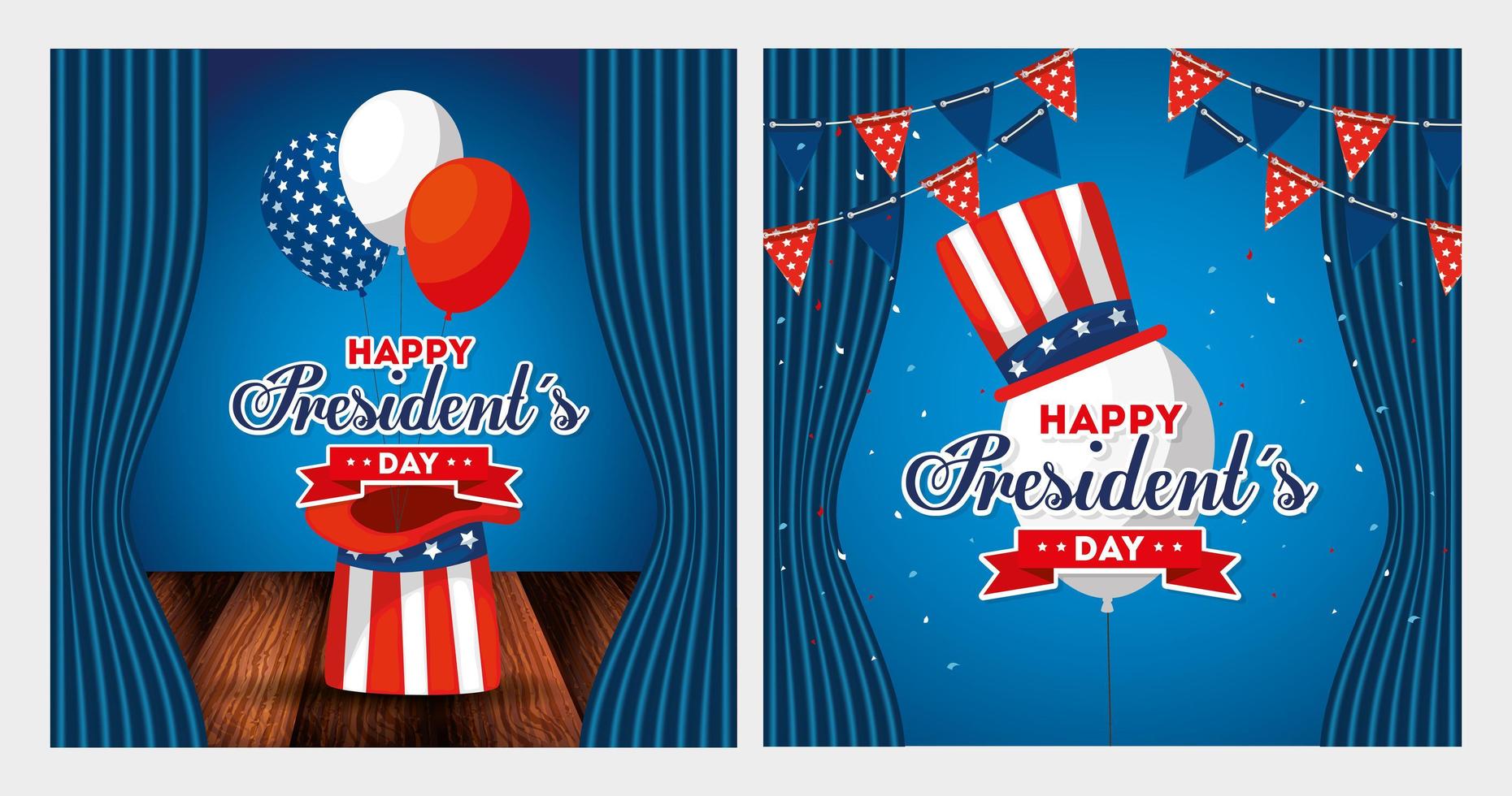 Sombreros y globos de diseño vectorial de feliz día de los presidentes de EE. UU. vector